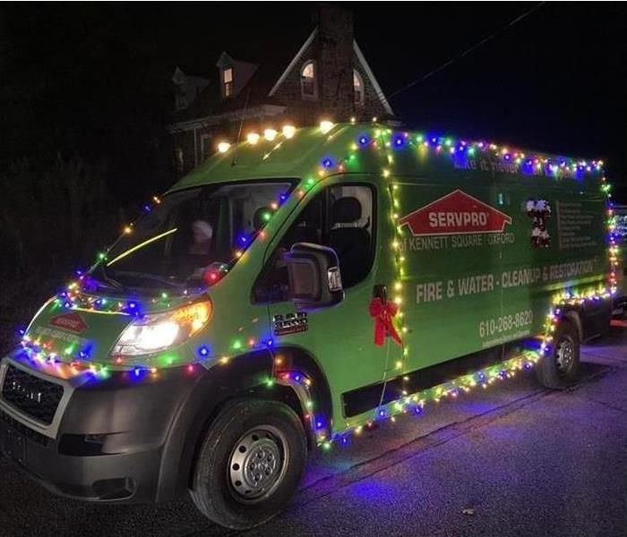 SERVPRO van with Christmas lights